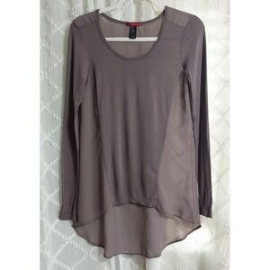 BKE Red Taupe Mixed Media Sheer High Low Long Sleeve Top XS